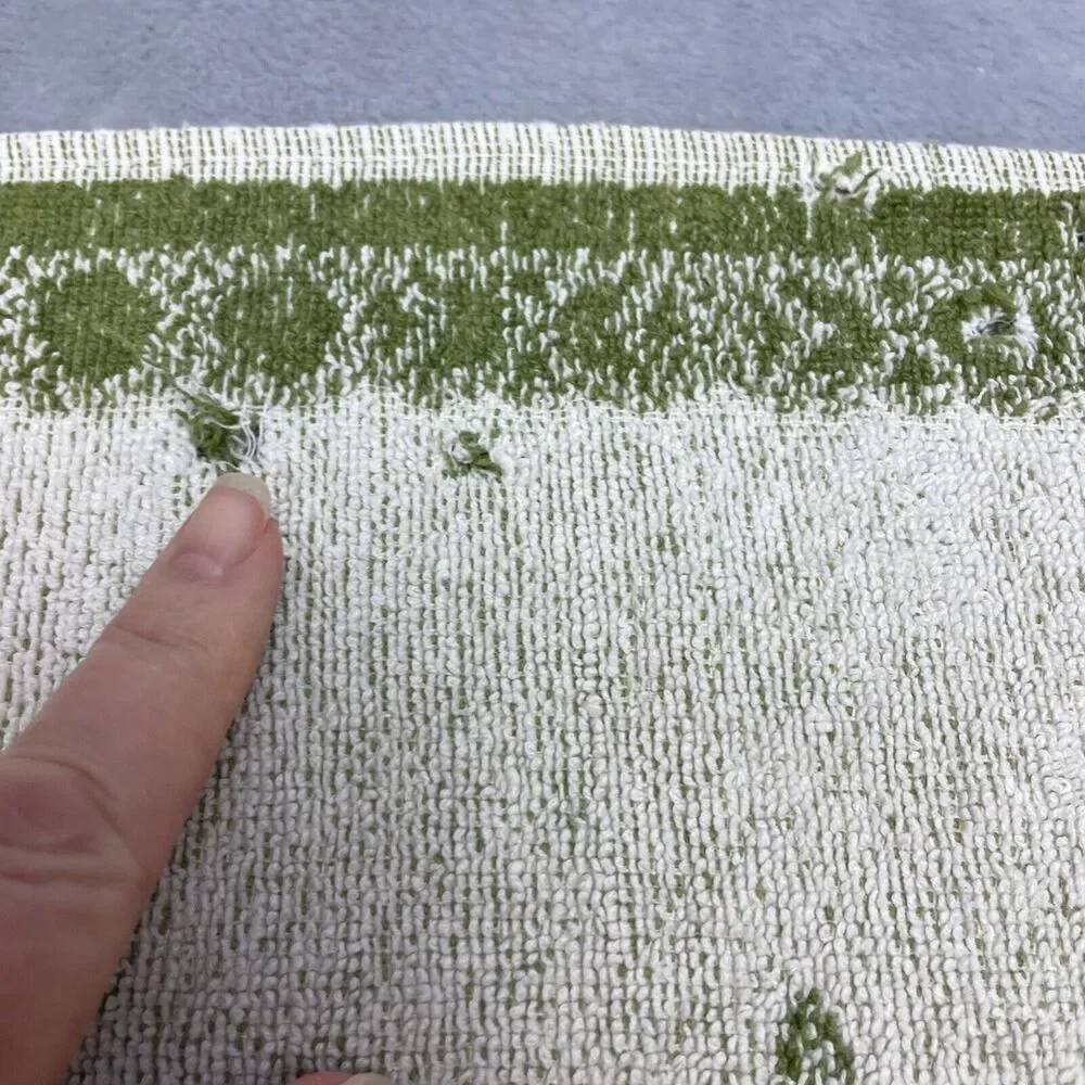 Vintage Wagrain Austria Hand Dish Towel Cotton Terrycloth Green White Folk Art